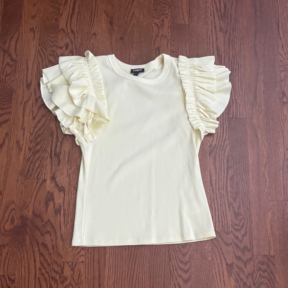 Express Light Yellow Ruffle Sleeve Blouse